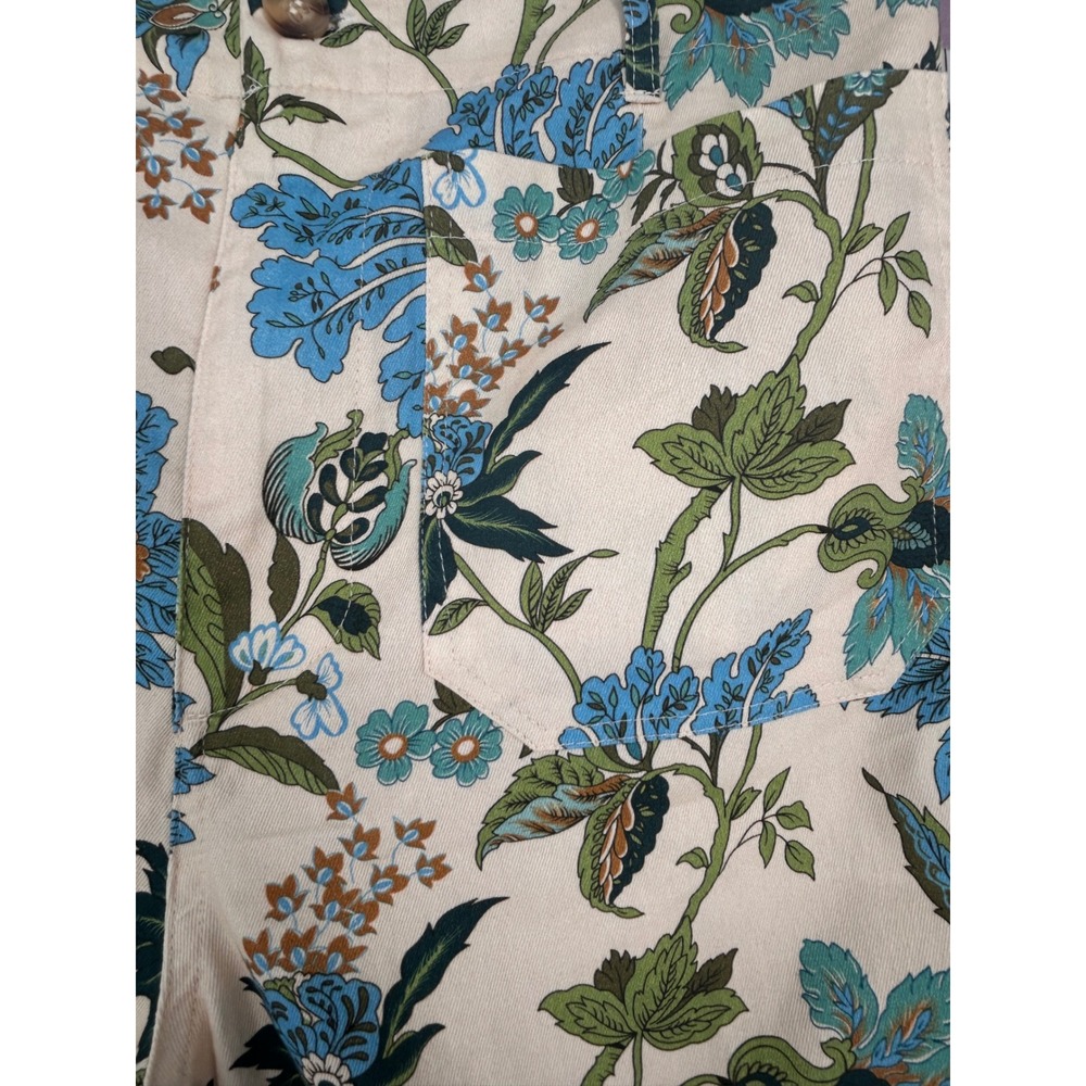 Gigio USA Floral Print High Rise Straight Leg Pants Cream Blue Size Large - Picture 9 of 10